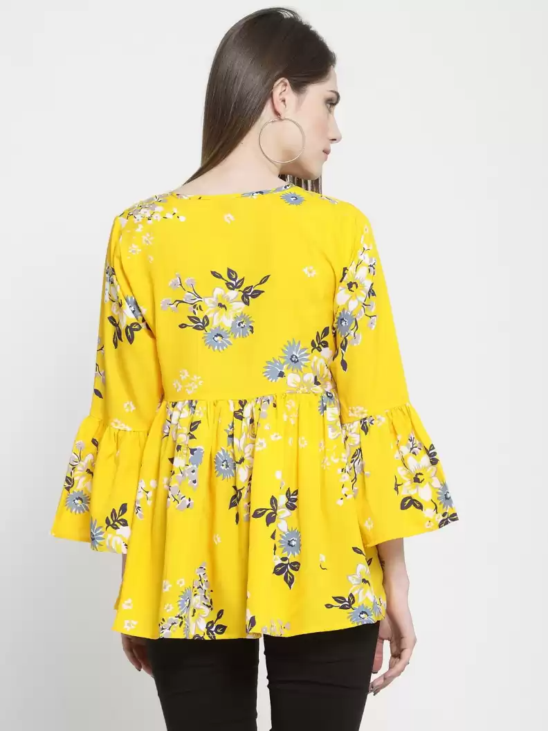 TANDUL Casual Bell Sleeves Printed Women White, Grey, Yellow Top