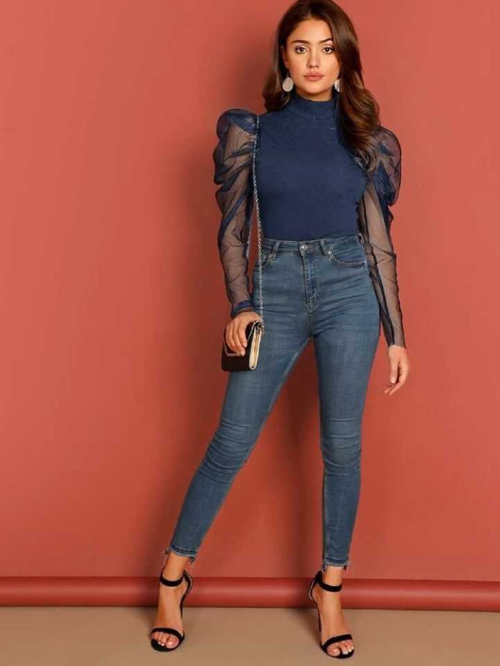 TANDUL Casual Regular Sleeves Solid Women Blue Top