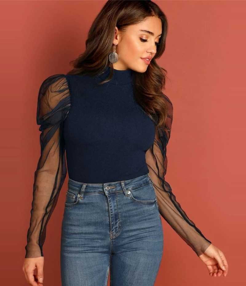 TANDUL Casual Regular Sleeves Solid Women Blue Top