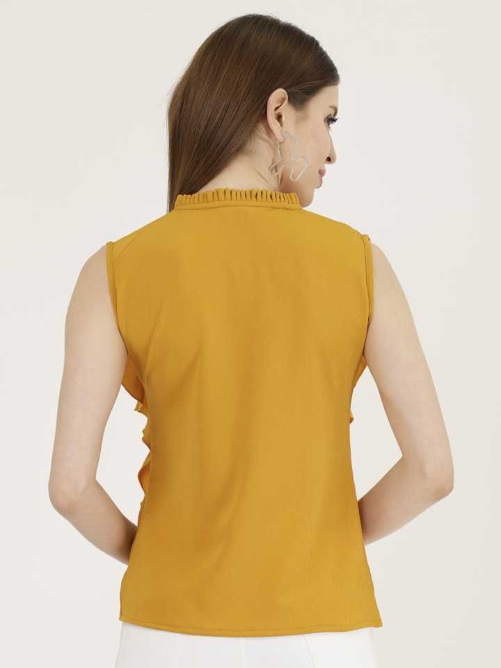 TANDUL Casual Sleeveless Solid Women Yellow Top