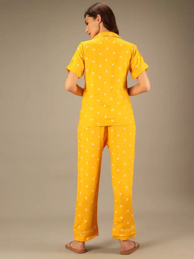 TANDUL Women Printed Yellow Shirt & Pyjama set