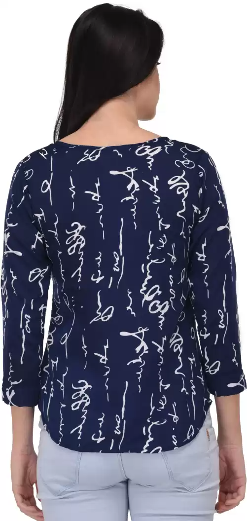 TANDUL Casual Regular Sleeves Printed Women Blue Top