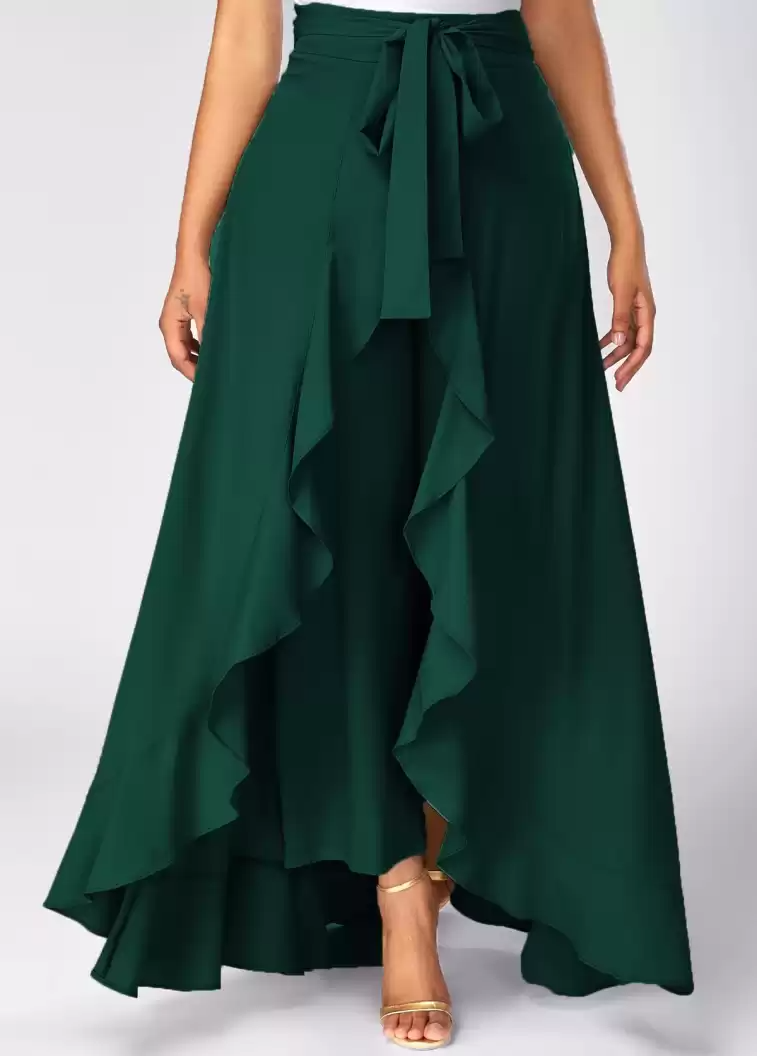 TANDUL Flared Women Dark Green Poly Crepe Trousers