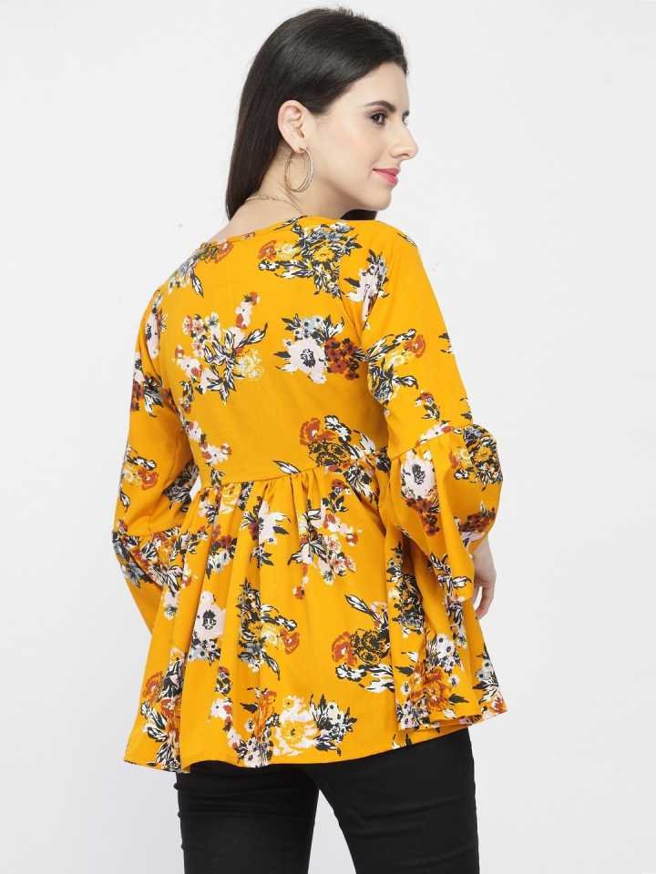Casual Bell Sleeves Printed Women Multicolor Top
