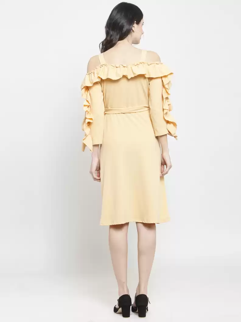 TANDUL Women Ruffled Beige Dress