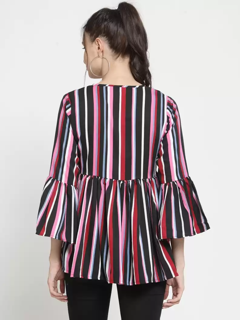 ZARVEY Casual Bell Sleeves Striped Women Multicolor Top