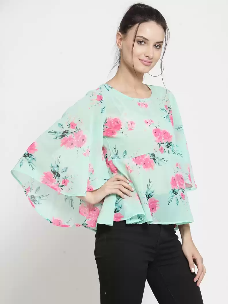 ZARVEY Casual Flared Sleeves Printed Women Multicolor Top