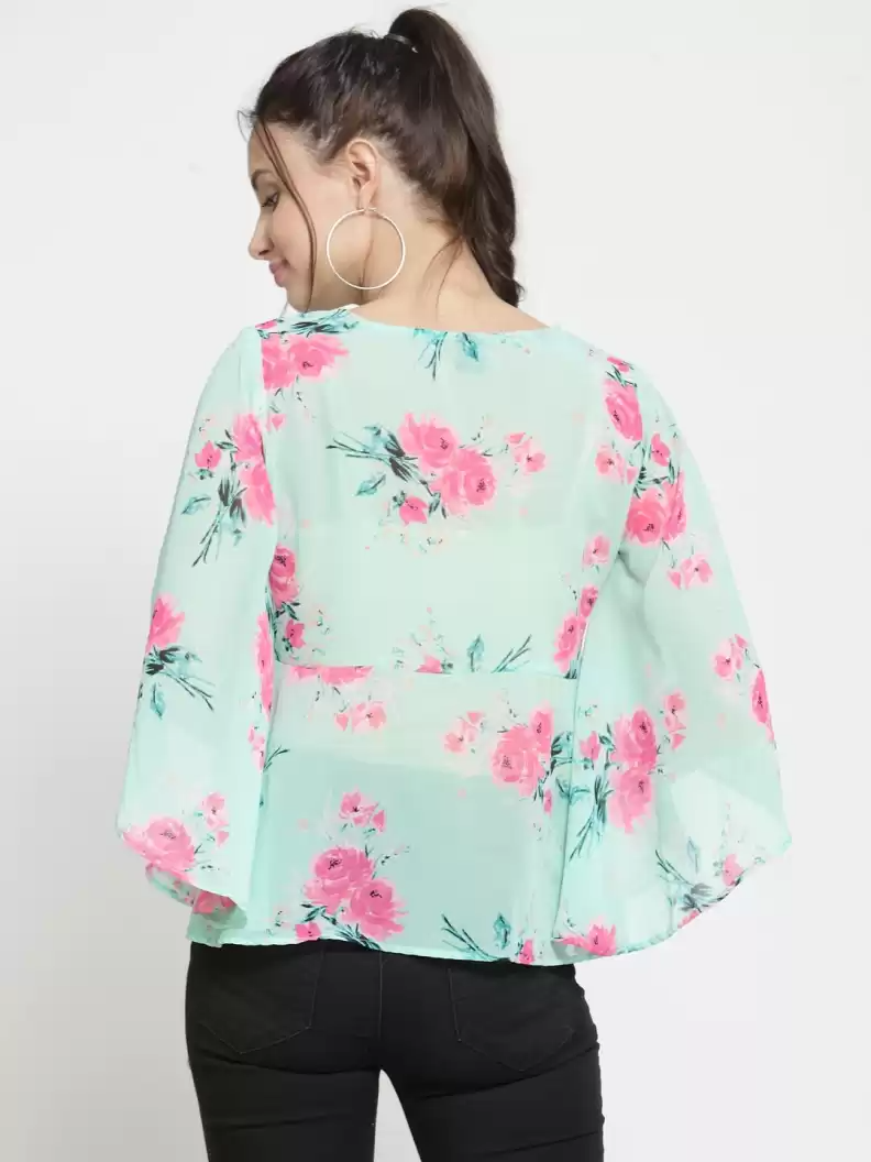 ZARVEY Casual Flared Sleeves Printed Women Multicolor Top
