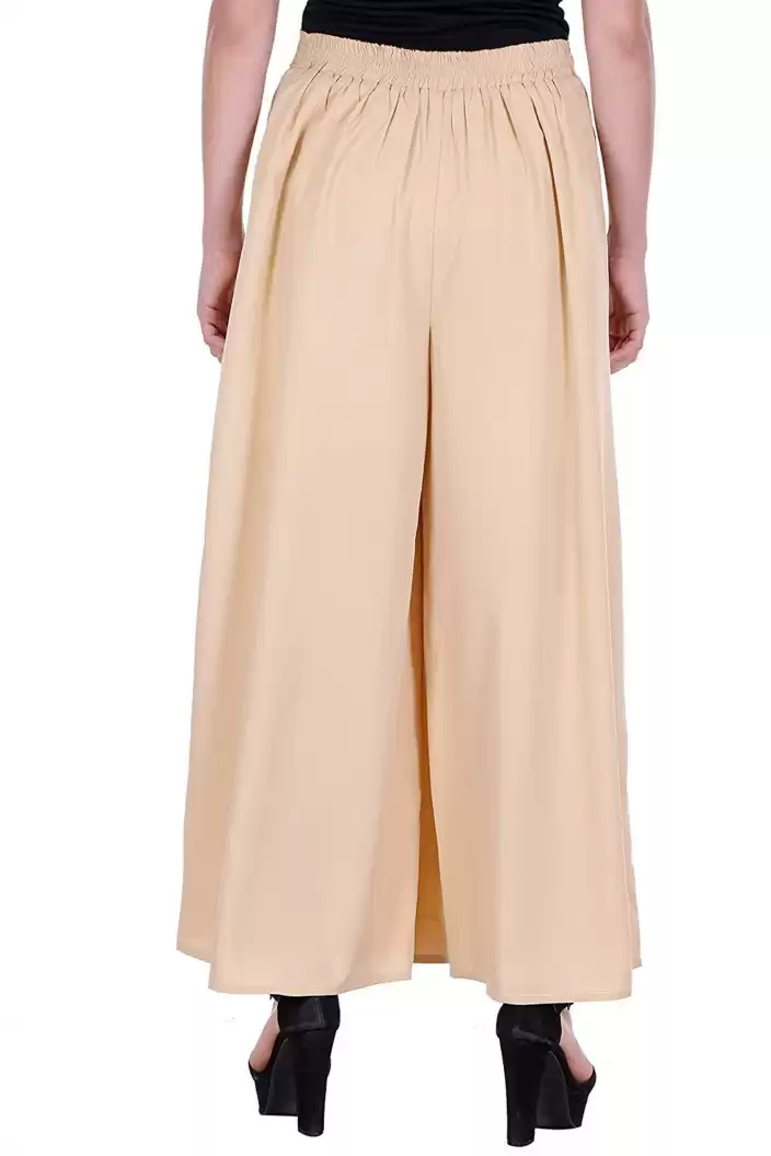 Stacked Flame Flared Women Beige Poly Crepe Trousers