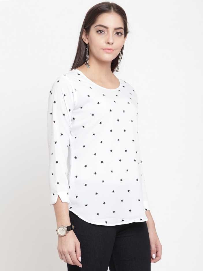 Casual Regular Sleeves Printed Women White, Black Top