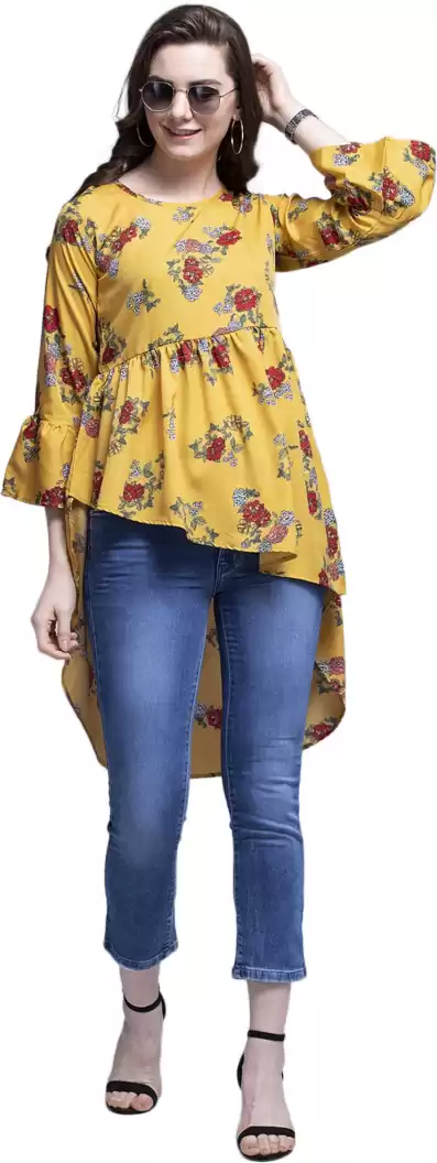 TANDUL Casual Bell Sleeves Floral Print Women Multicolor Top
