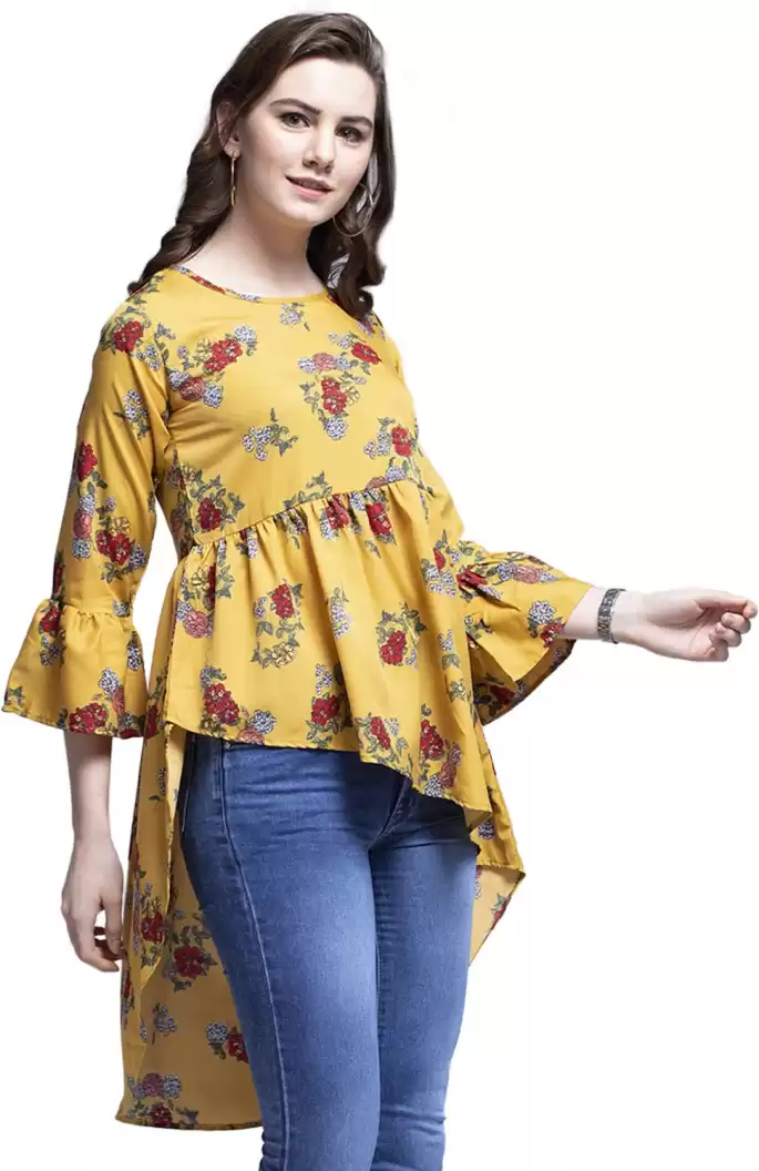 TANDUL Casual Bell Sleeves Floral Print Women Multicolor Top