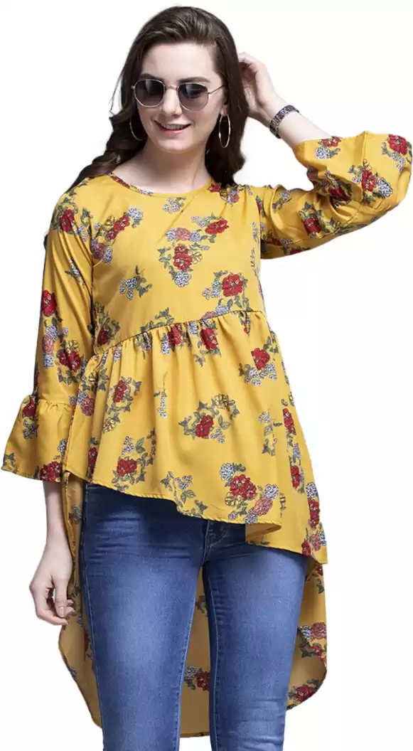 TANDUL Casual Bell Sleeves Floral Print Women Multicolor Top