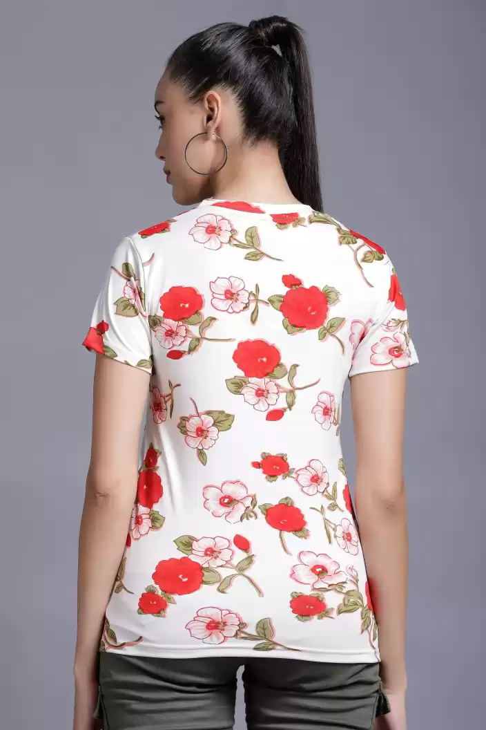 TANDUL Casual Regular Sleeves Floral Print Women White Top