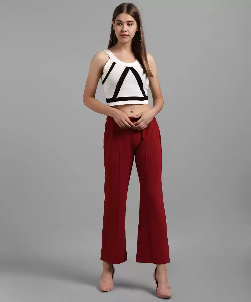 Stacked Flame Regular Fit Women Maroon Lycra Blend Trousers