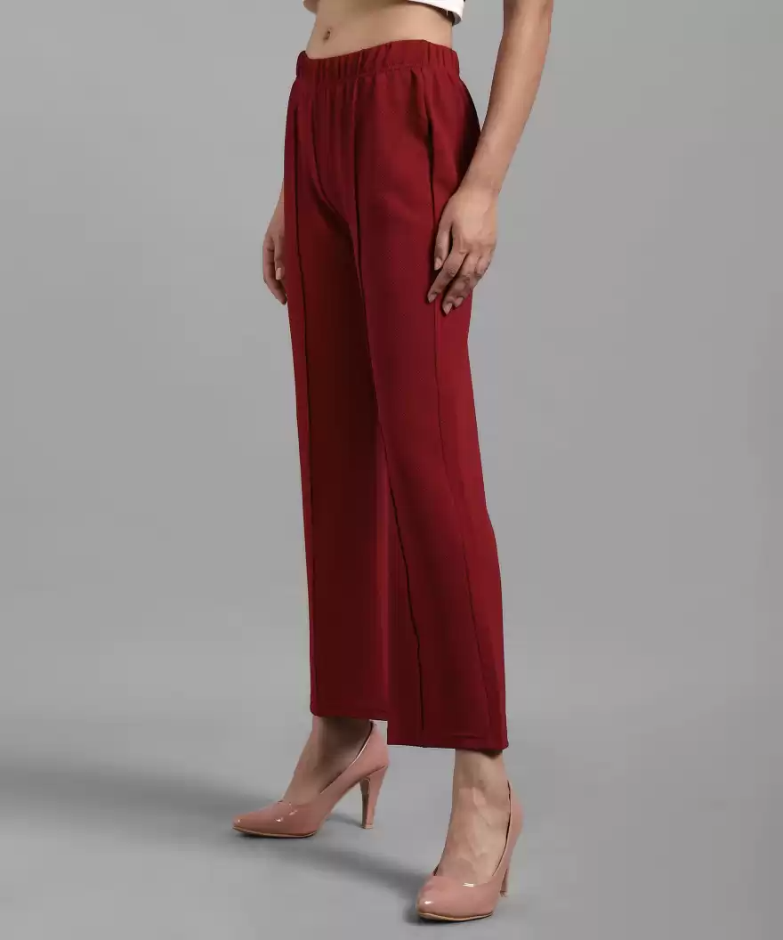 Stacked Flame Regular Fit Women Maroon Lycra Blend Trousers