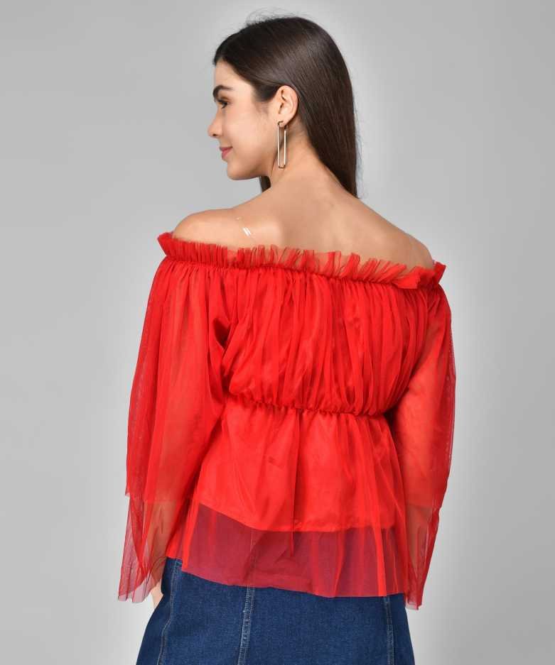 Casual Regular Sleeves Printed Women Red Top