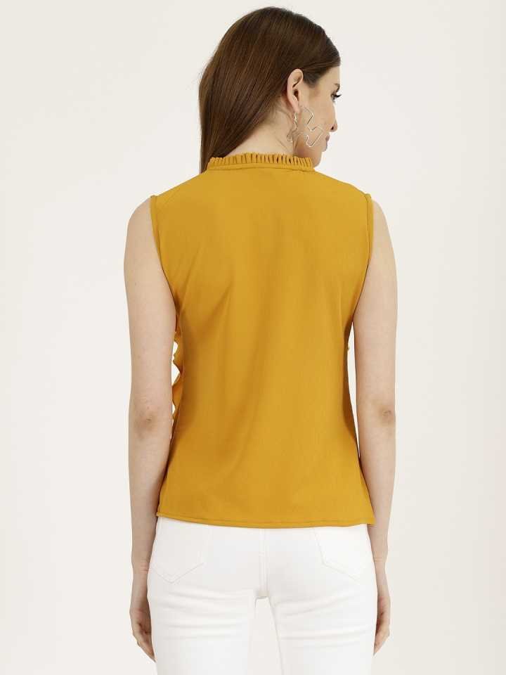 TANDUL Casual Sleeveless Solid Women Yellow Top