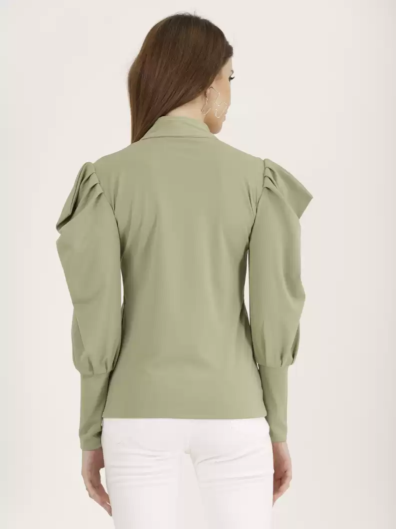 TANDUL Casual Regular Sleeves Solid Women Light Green Top