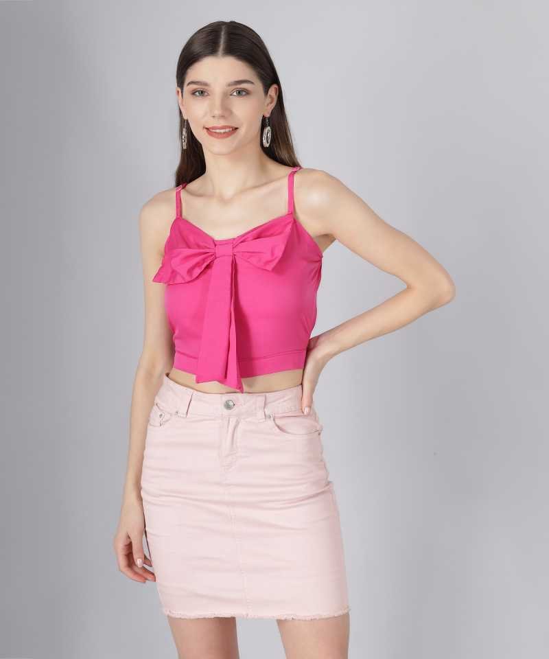 TANDUL Casual Sleeveless Solid Women Pink Top