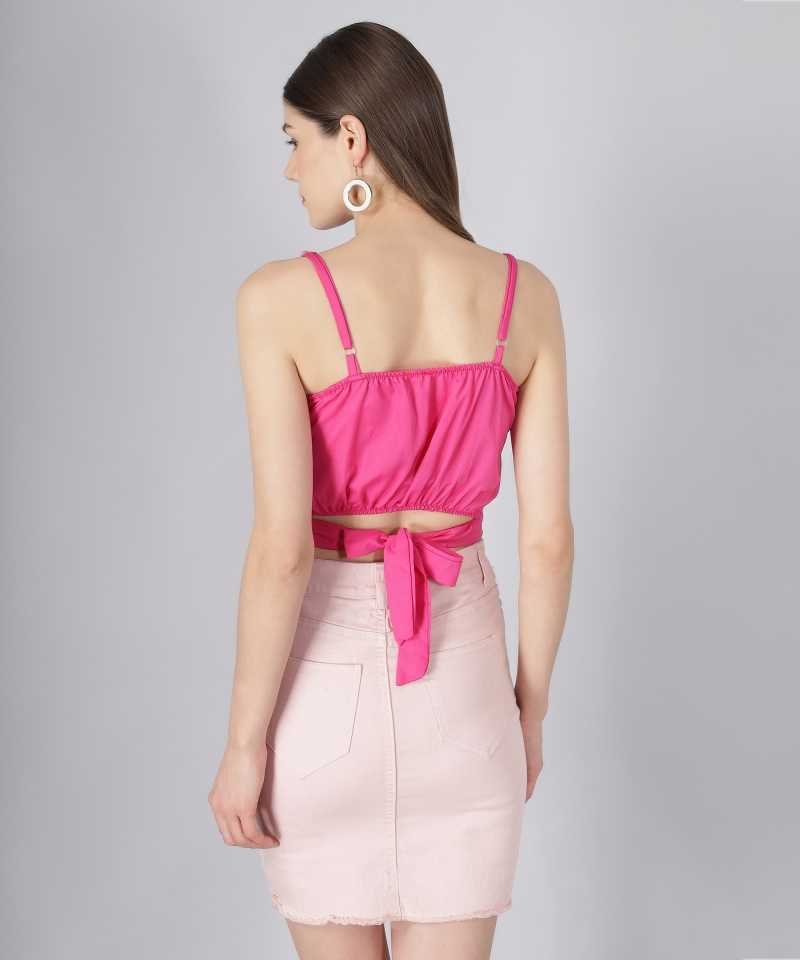 TANDUL Casual Sleeveless Solid Women Pink Top