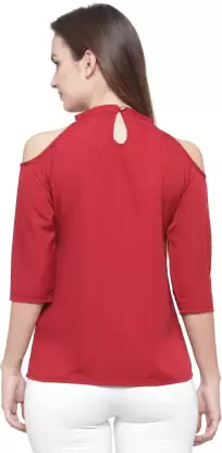 Casual Solid Women Maroon Top