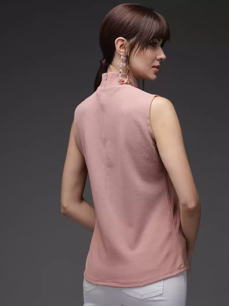 TANDUL Casual Sleeveless Solid Women Pink Top