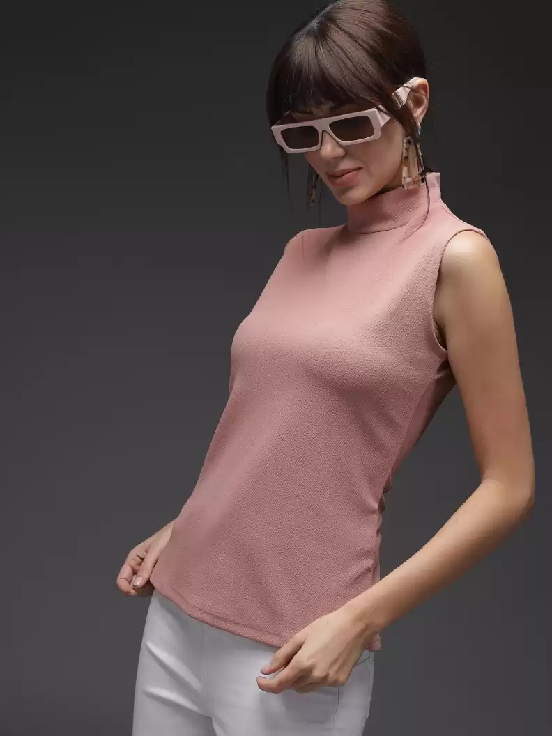 TANDUL Casual Sleeveless Solid Women Pink Top