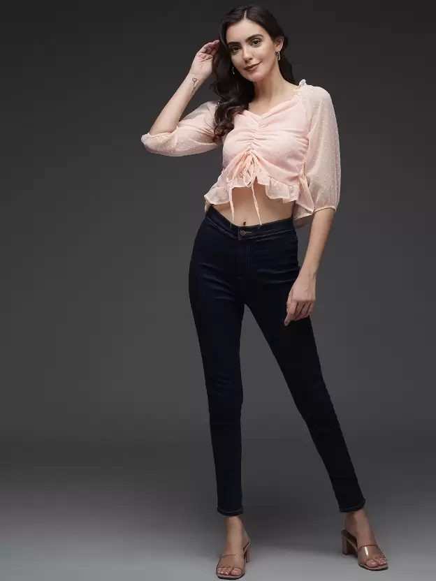 TANDUL Casual Regular Sleeves Solid Women Pink Top