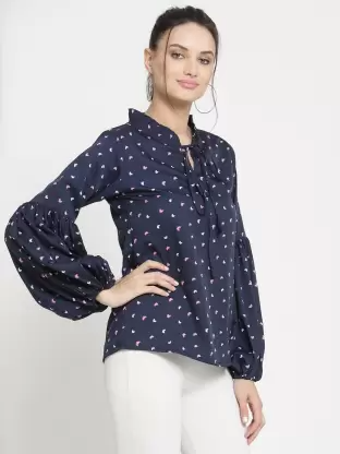 TANDUL Casual Bishop Sleeve Printed Women Blue Top