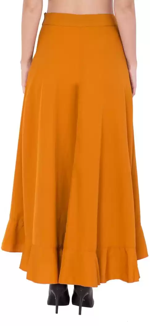 TANDUL Flared Women Yellow Poly Crepe Trousers