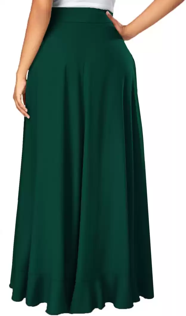 TANDUL Flared Women Dark Green Poly Crepe Trousers