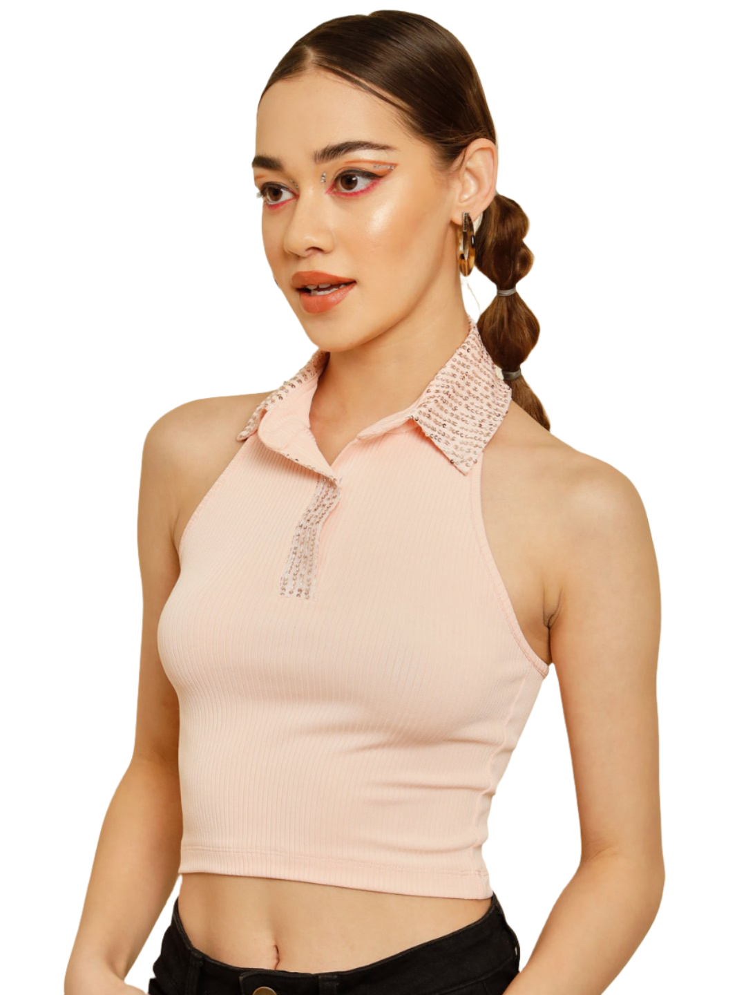 Stacked Flame Casual Sleeveless Solid Women Pink Top