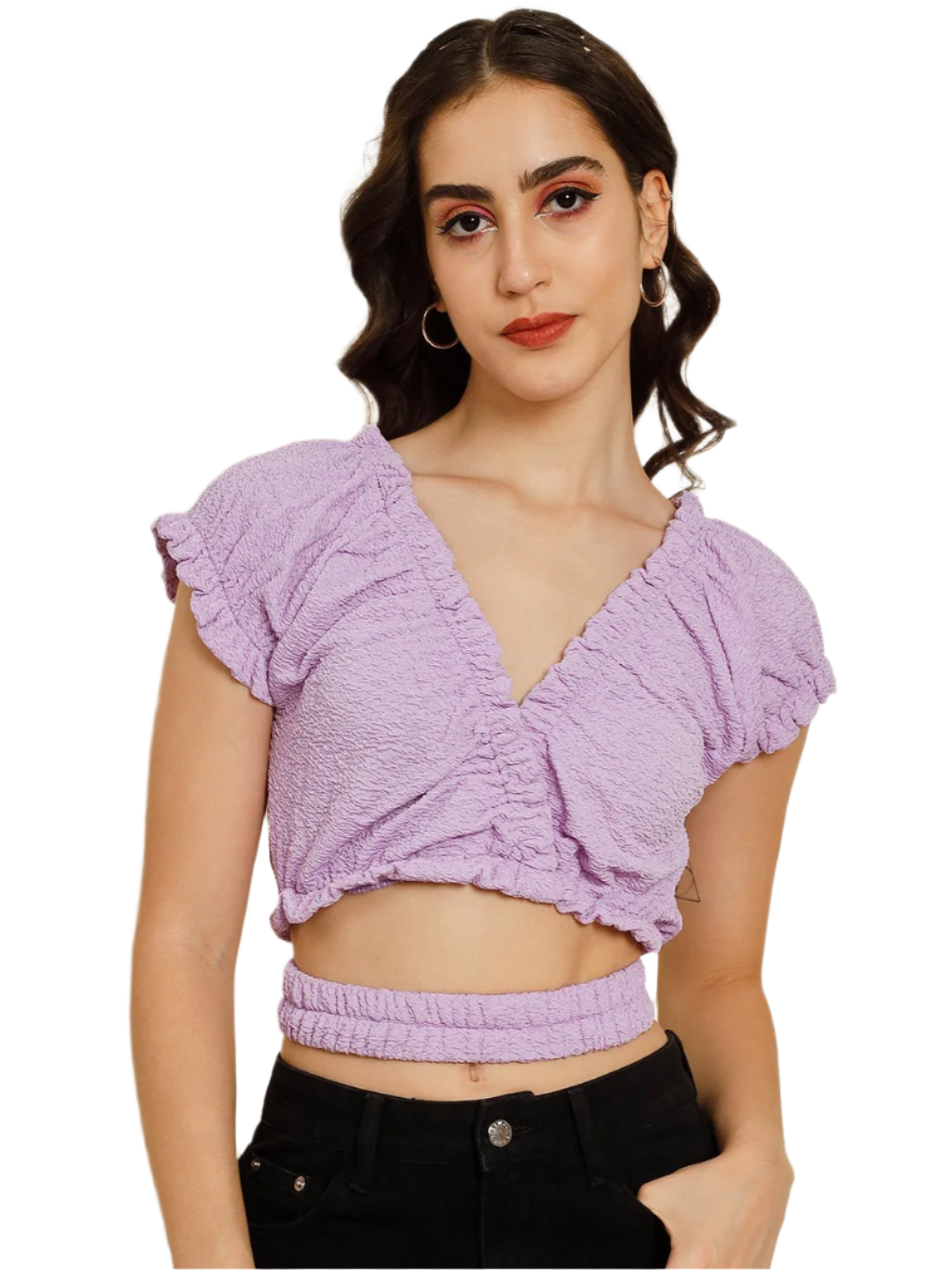 Stacked Flame Casual Solid Women Purple Top