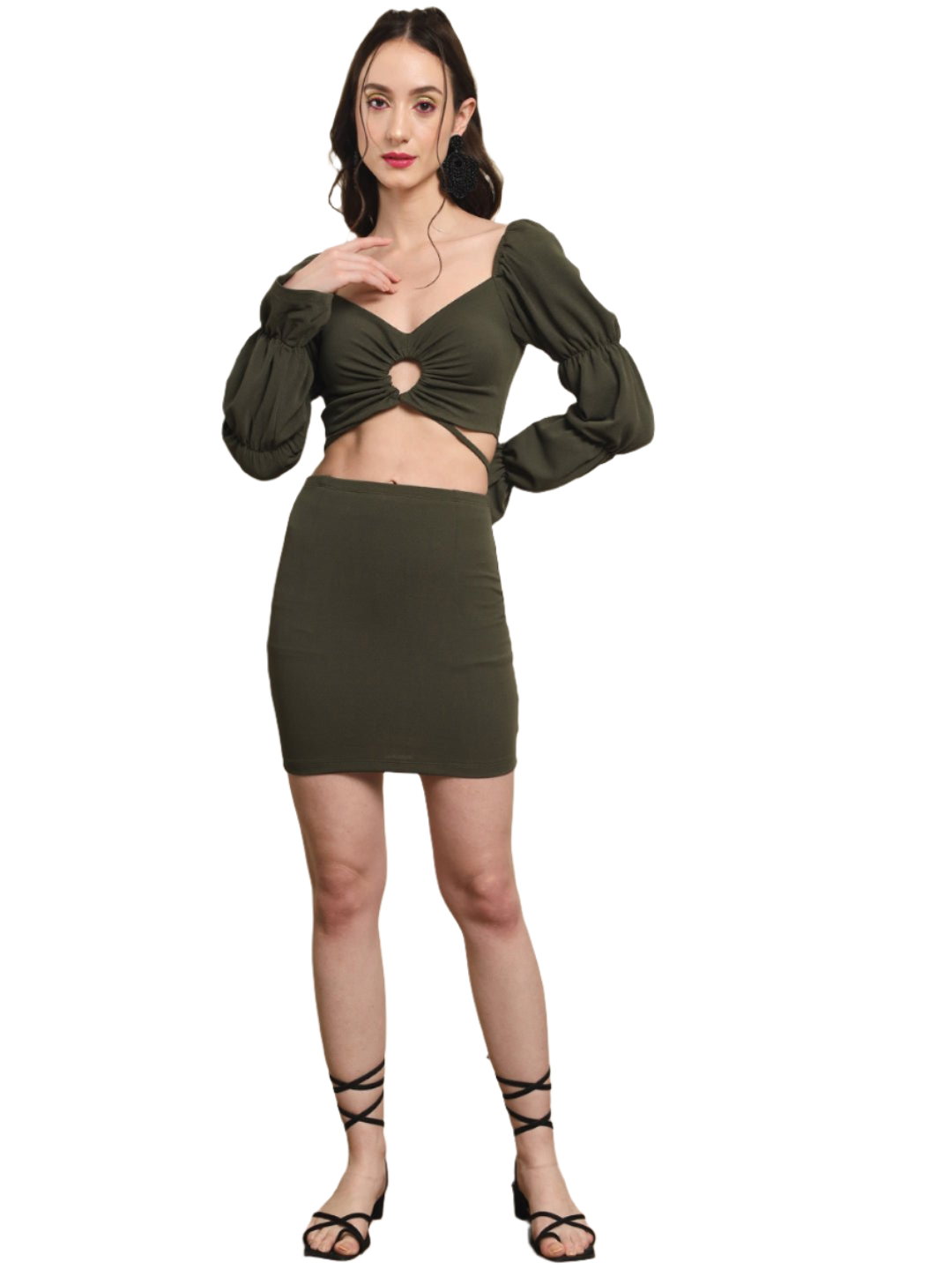 Stacked Flame  Women Bodycon Green Dress