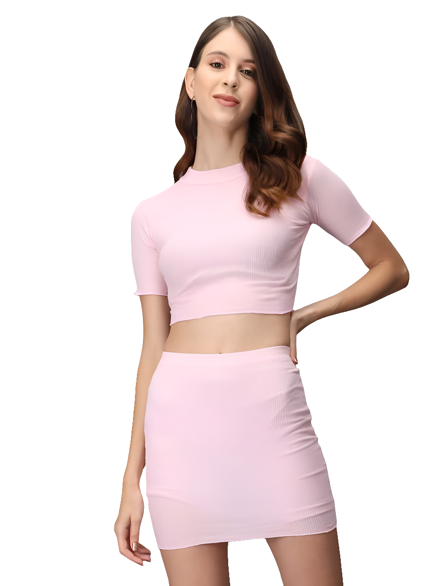 Stacked Flame Women Two Piece Dress Pink Dress