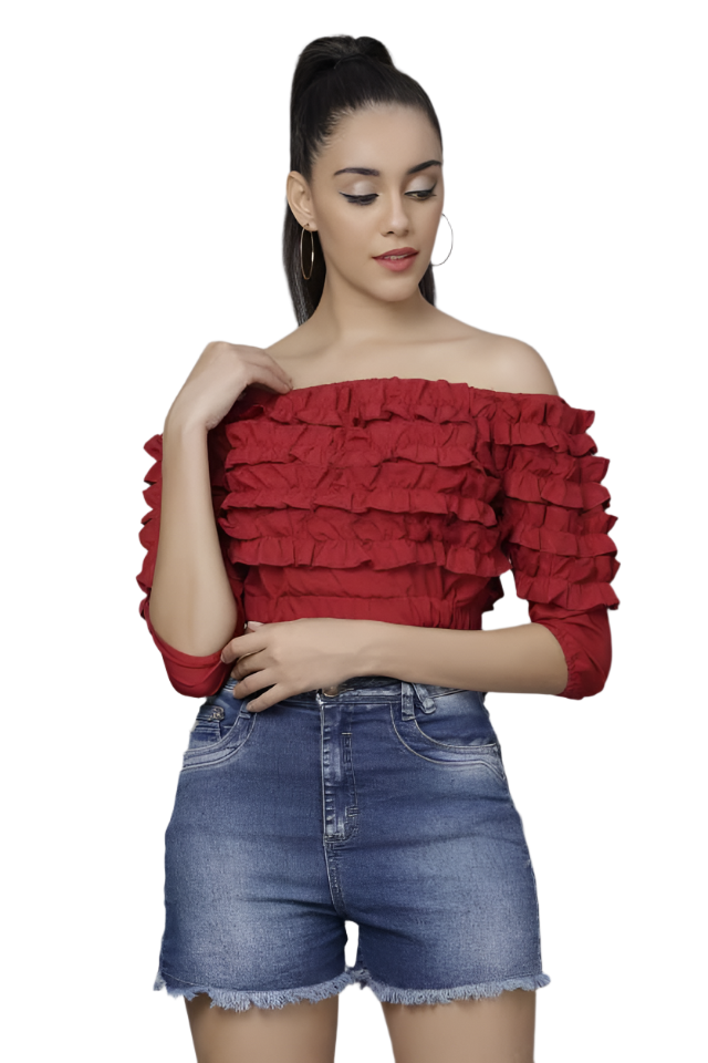 Casual Regular Sleeves Solid Women Maroon Top