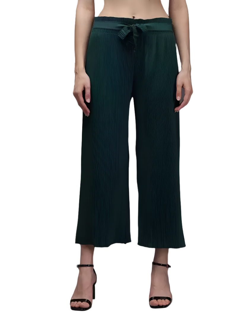 Stacked Flame Regular Fit Women Green Georgette Trousers