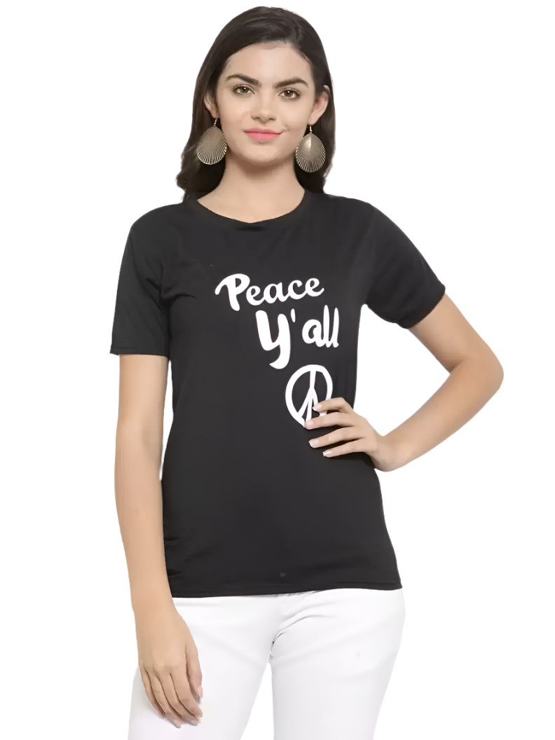 Stacked Flame Graphic Print Women Round Neck Black T-Shirt