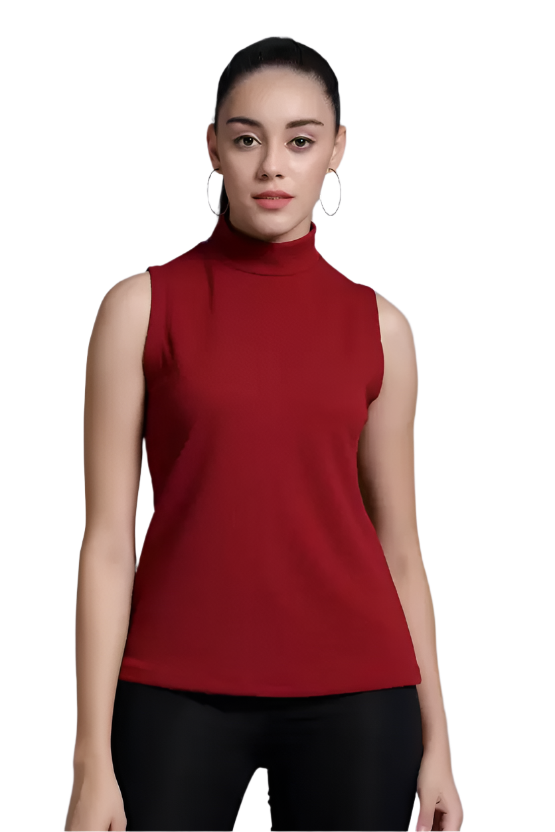 Casual Sleeveless Solid Women Maroon Top