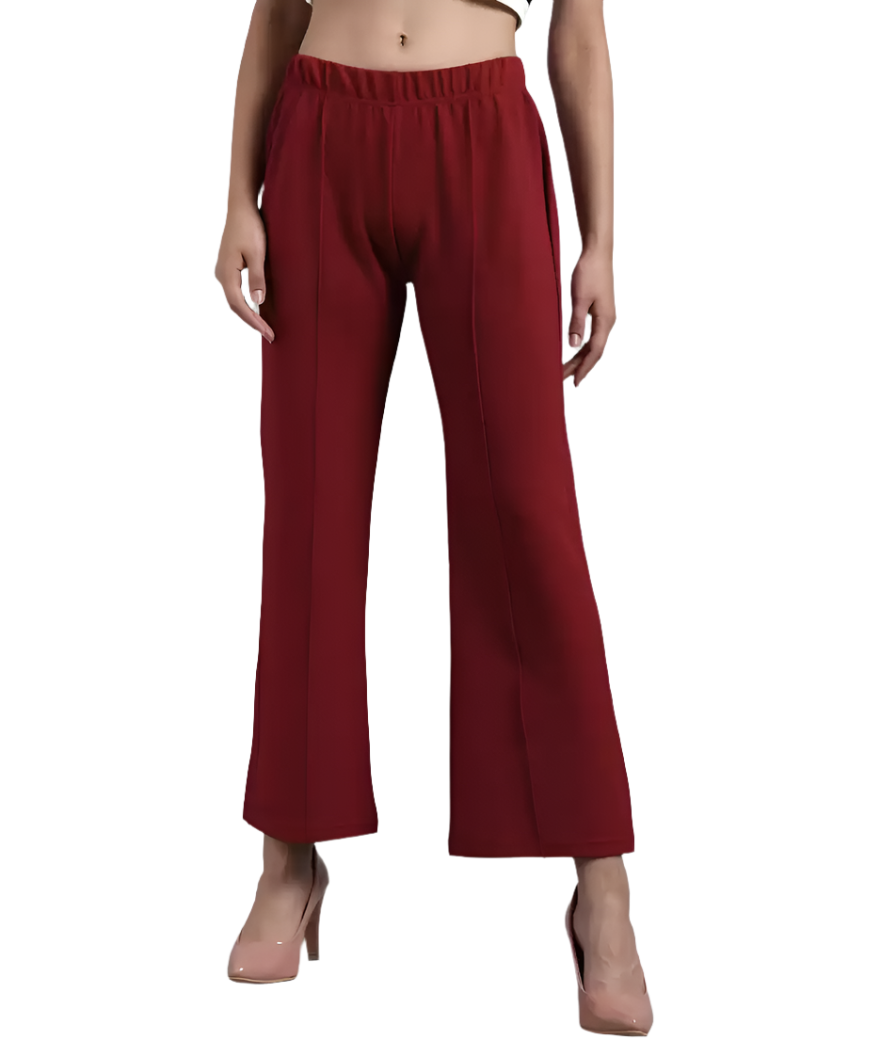 Stacked Flame Regular Fit Women Maroon Lycra Blend Trousers