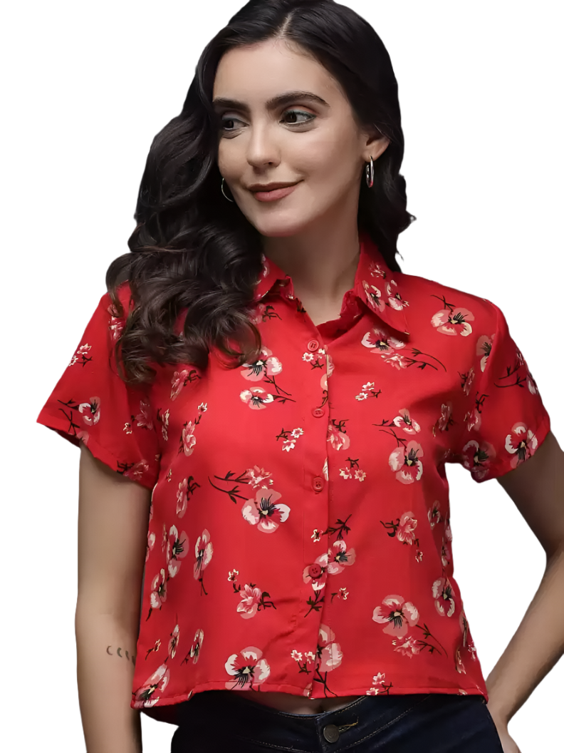 Stacked Flame  Women Regular Fit Printed Button Down Collar Formal Shirt