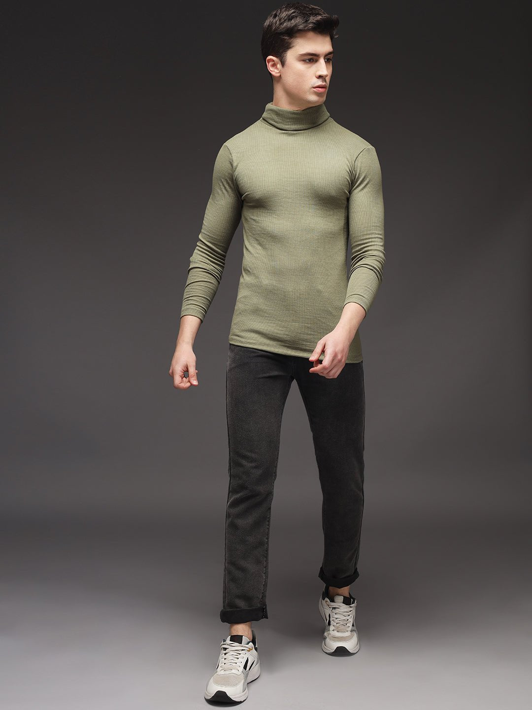TANDUL Men Solid Turtle Neck Green Sweater