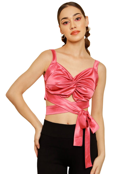 Stacked FLame Casual Sleeveless Solid Women Pink Top