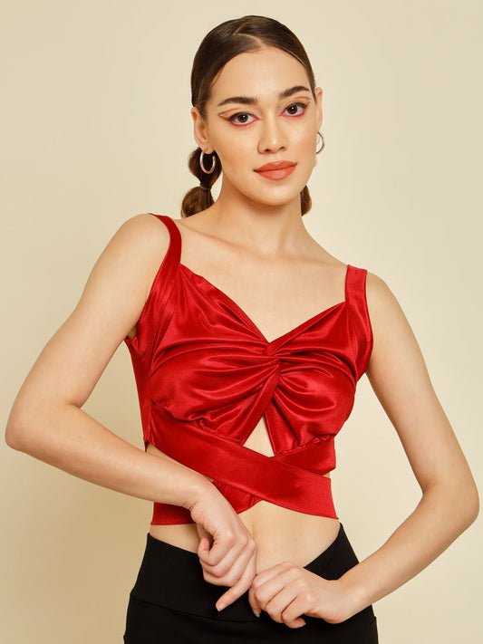 Stacked Flame Casual Sleeveless Solid Women Maroon Top