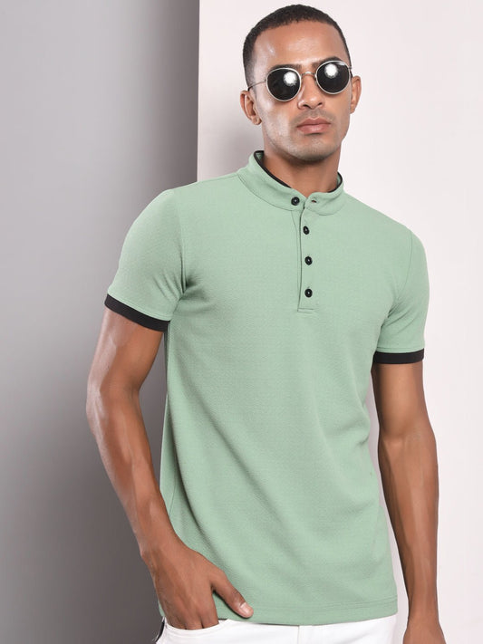 TANDUL Men Printed Stylised Neck Green T-Shirt