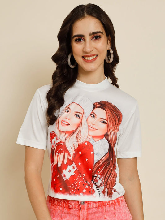 Stacked Flame Casual Printed Women Multicolor Top