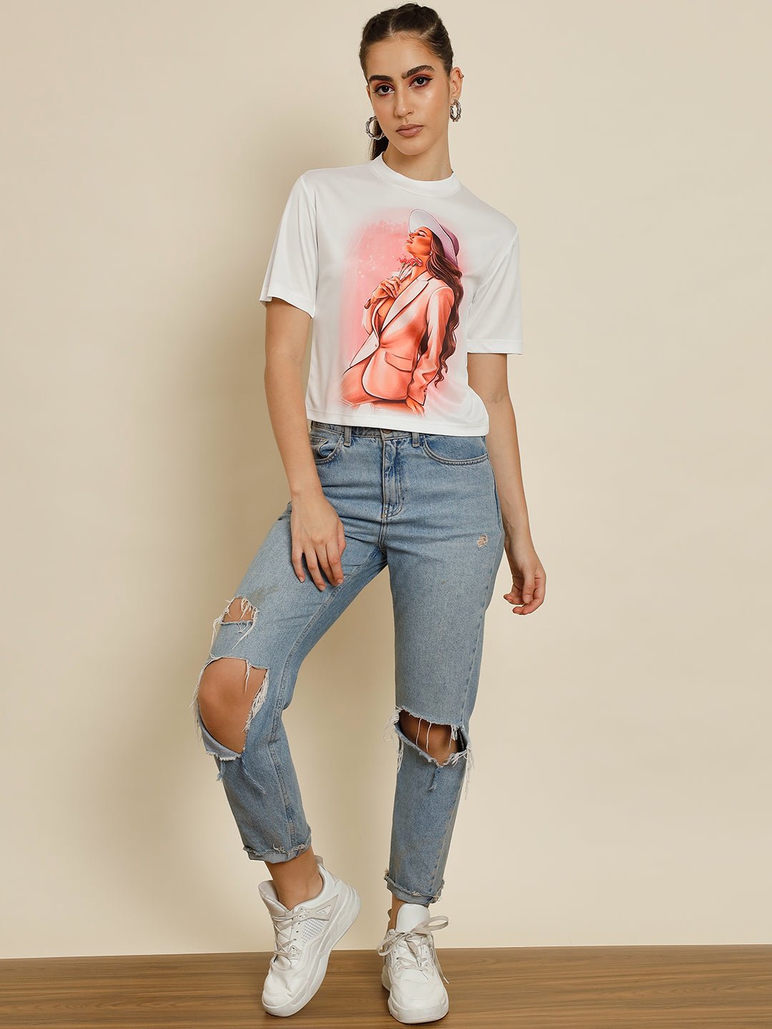 Stacked Flame Casual Printed Women Multicolor Top