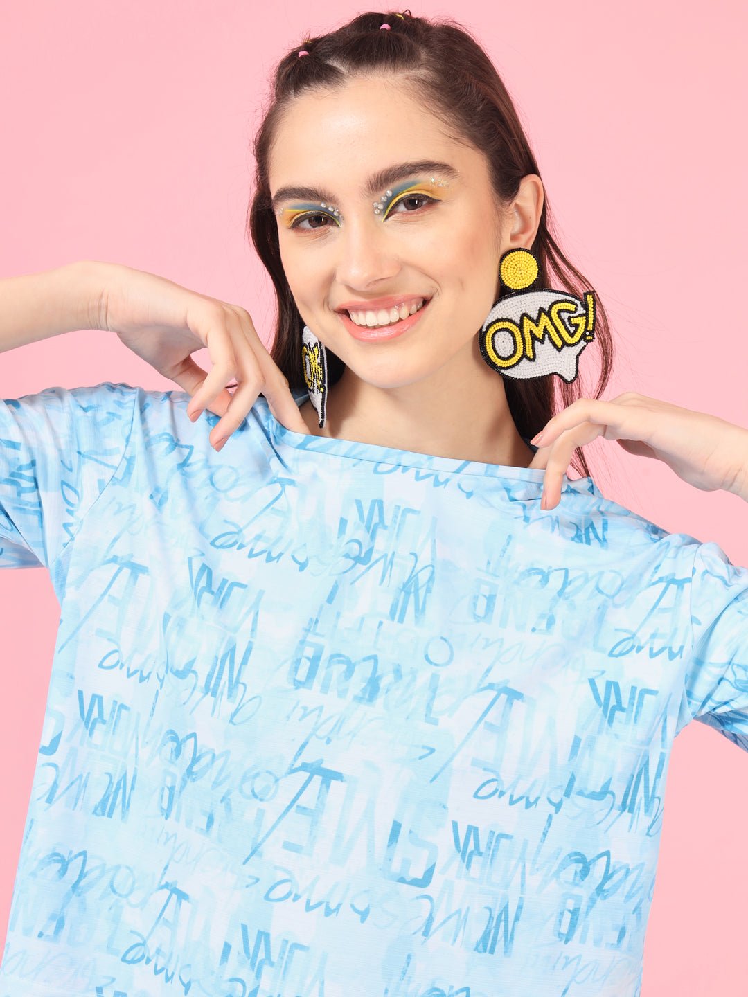 STacked Flame Casual Regular Sleeves Printed Women Multicolor Top