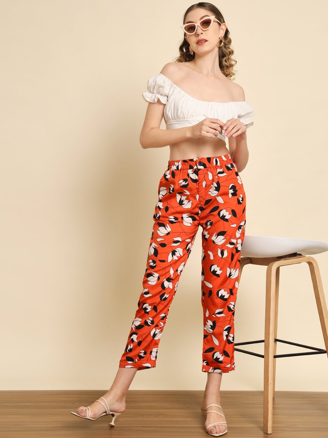 Stacked Flame Women Regular Fit Multicolor Crepe Trousers